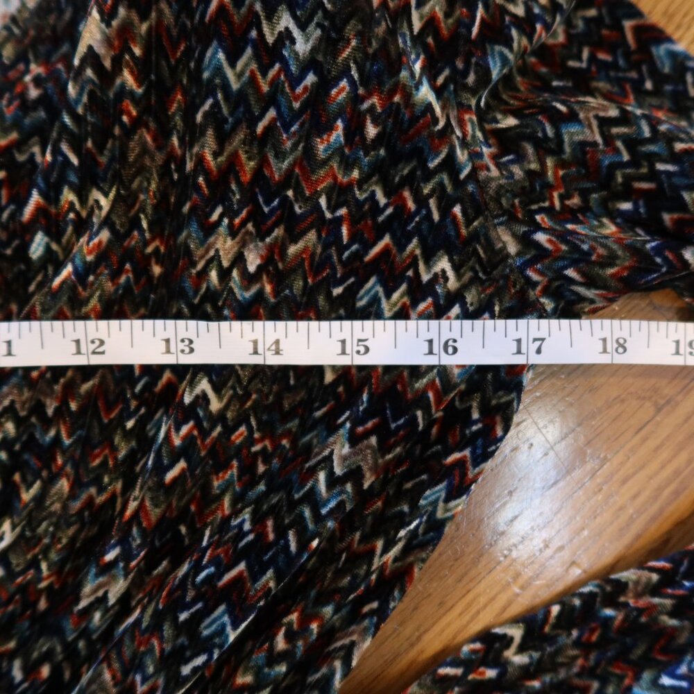 STRETCH VELVET VELOUR MAXI DRESS long faux wrap multicolor chevron print evening - Picture 10 of 11